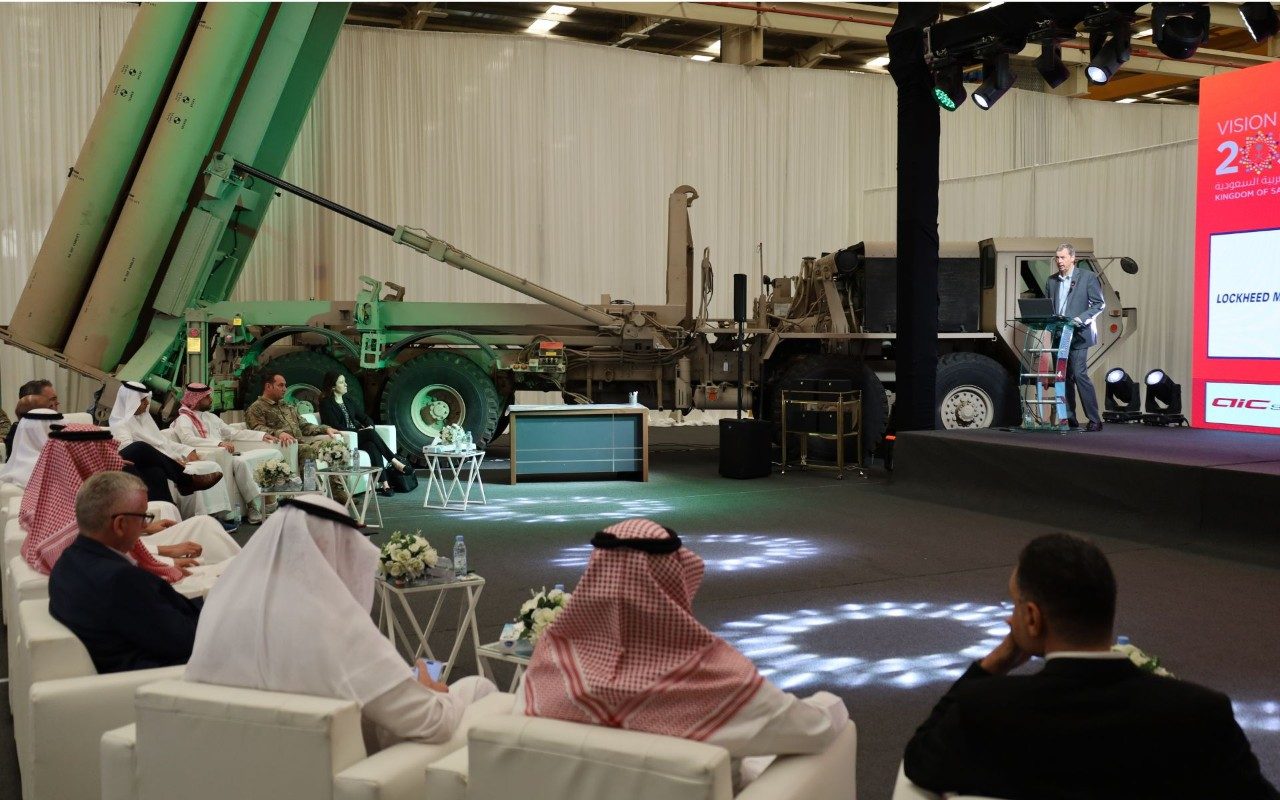 Tim Cahill discusses the growing partnership between Lockheed Martin and AIC Steel during the MRP-T Completion Ceremony in Saudi Arabia.